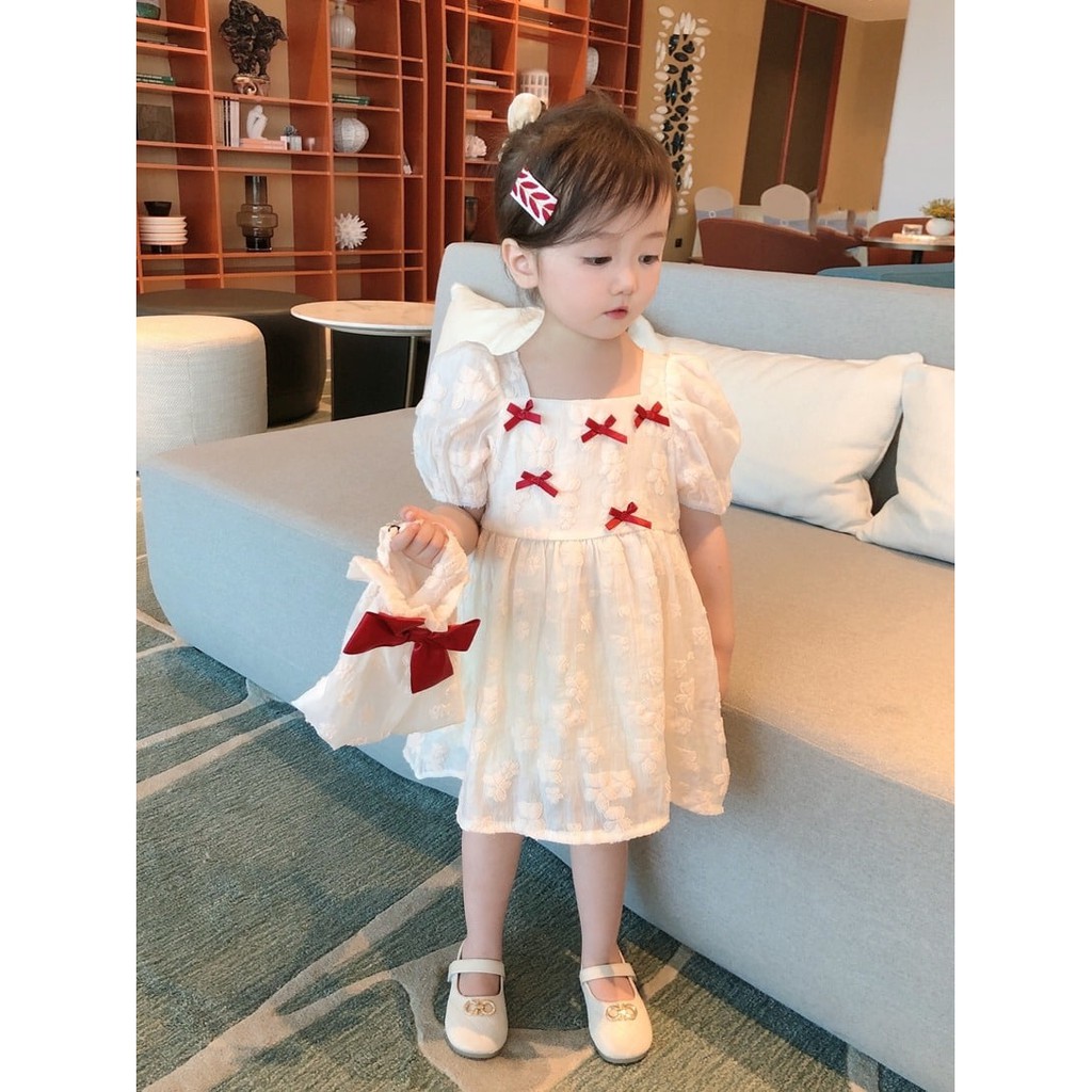 Promo !! Dress anak cewek - Dress white five ribbon accent import uk 1-3thn uk 5,7,9,11,13 (pink,cream,putih)