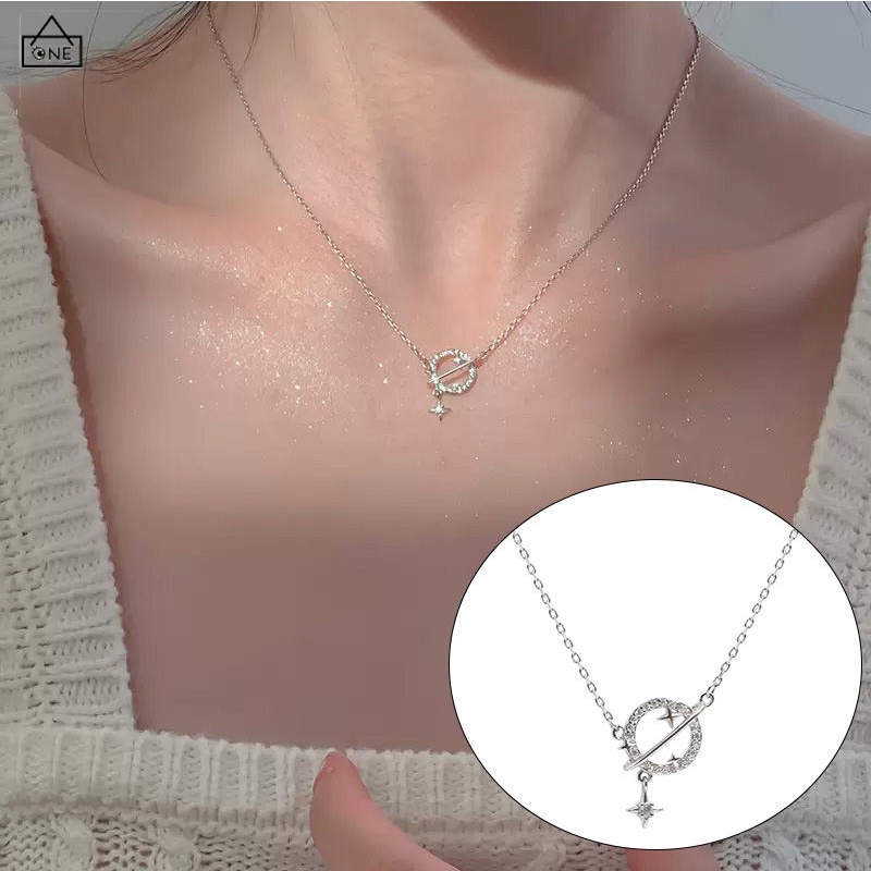 COD❤️Planet Kalung Wanita Fashion Korea Ringan Mewah Desain Niche Flash Diamond Temperamen Pacar Super Lembut-A.one