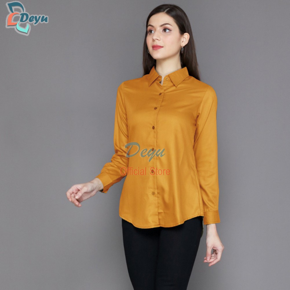 Kemeja Wanita Polos Pretty Woman Basic Streach Original Madame Sexy-KUNYIT
