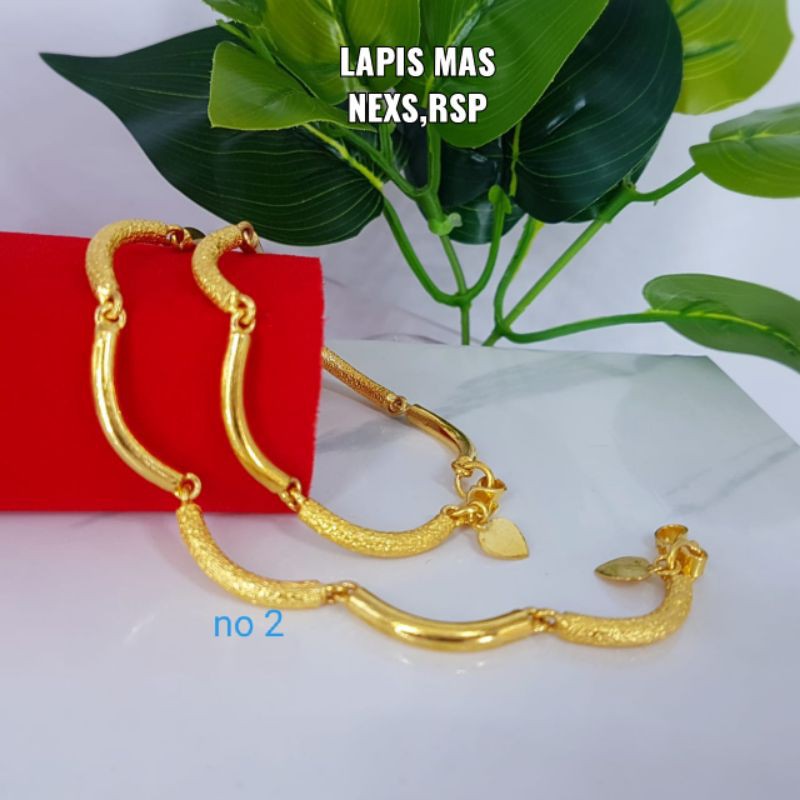 Gelang bambu replika mas 24k dan titanium lapis emas, Kristal ,awet,bisa disepuh,persis seperti aslinya