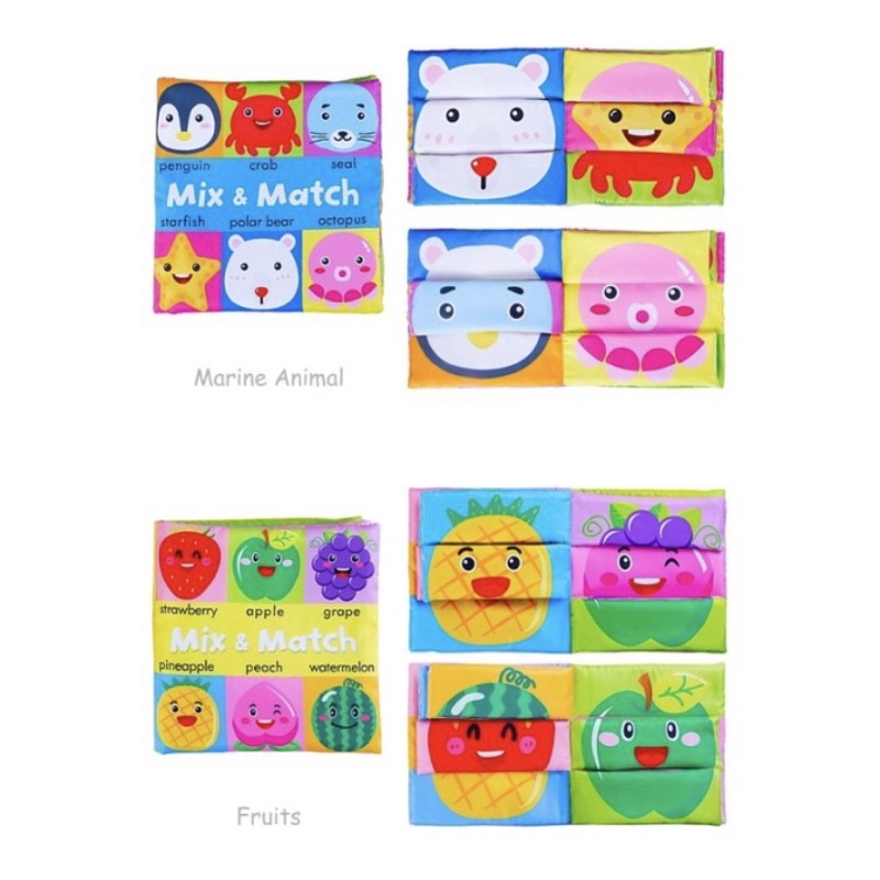 Buku Mix and Match Animal Fruits - Buku Edukasi Kain Soft Book Bayi