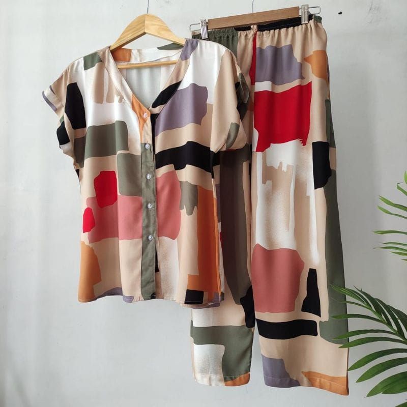 PIYAMA KANCING BUSUI | PIYAMA RAYON  V-NECK | PIYAMA BUSUI | BAJU TIDUR MURAH-KCPD OO