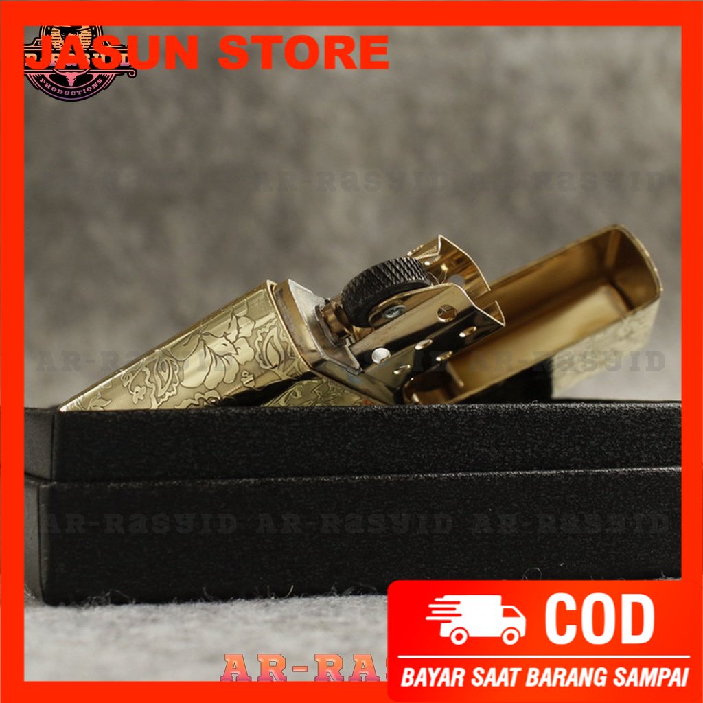 Korek Api Minyak Zippo Gold Ukir Motif Flower 168 3962-10