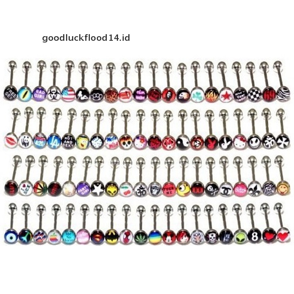 [OOID] Metal Tongue Rings Steel Bars Barbells Funny Nasty Wording Logo Lot of 30 ID