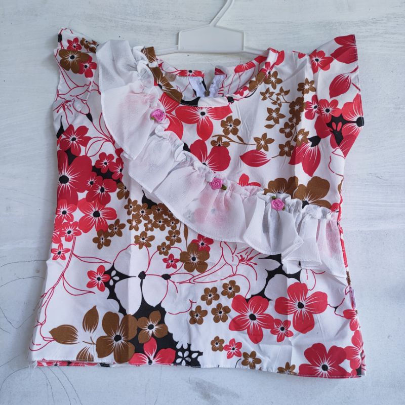 Blouse anak 1 2 tahun atasan baby lucu motif bunga lucu unik rempel ruffle viral by Fatonah Shop ( blouse Flow baby )