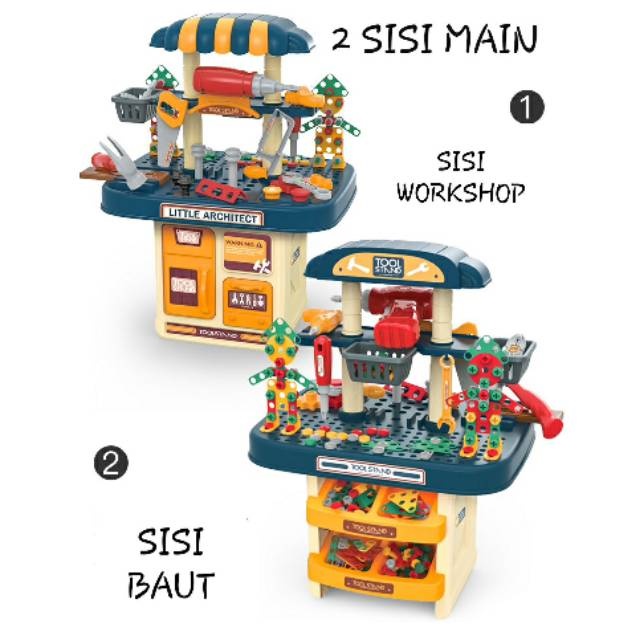 Tma / Mainan Anak Stand Workshop Atau Mainan Toolset  / Mainan Meja Tukang Dua Sisi