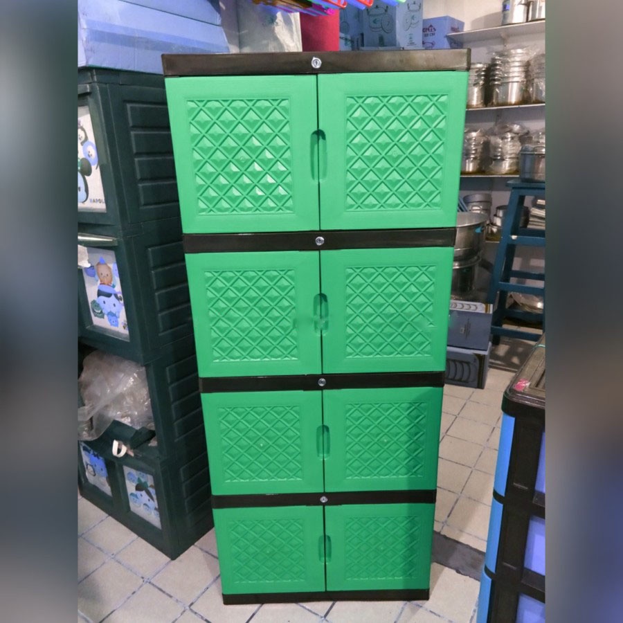 Lemari Plastik Aquose Gantungan Susun 4 JUMBO [KHUSUS JASA KIRIM GOJEK/INSATAN]-HIJAU