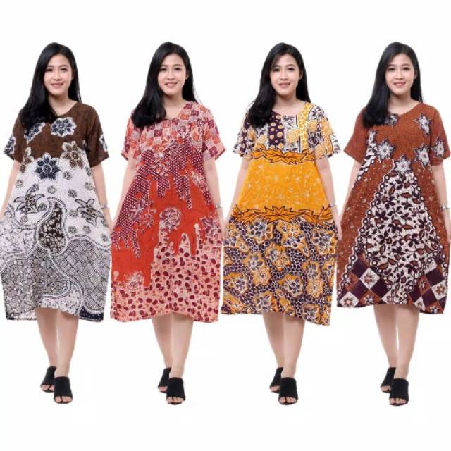 Daster Batik Lengan Pendek - Motif Acak / Campur - Lehar Kancing