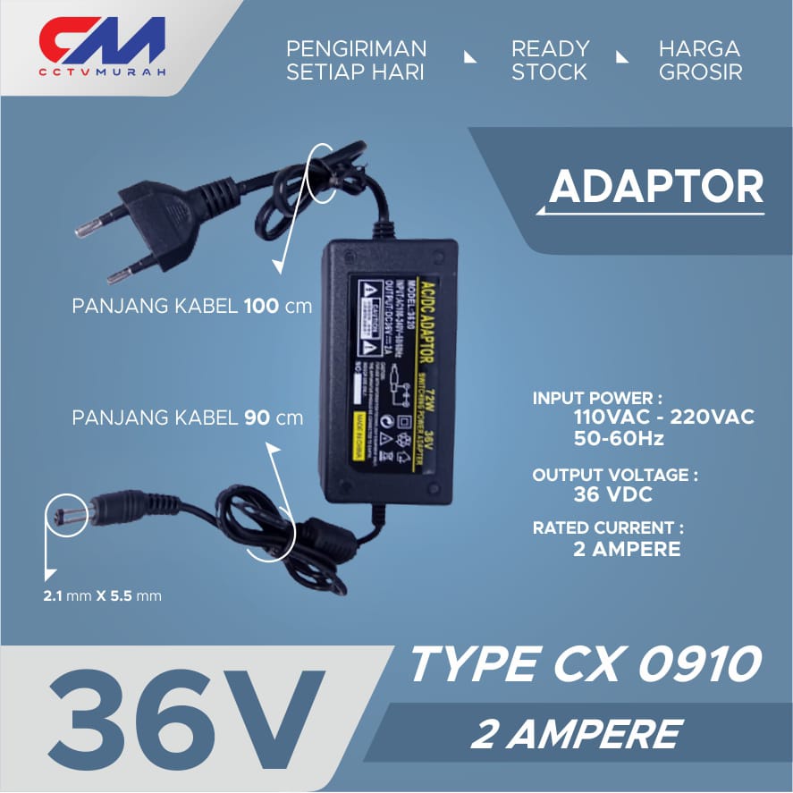 Adaptor 36V/2A II Type 3620 II Adaptor 36V 2A with Jack 2.1 x 5.5 MM