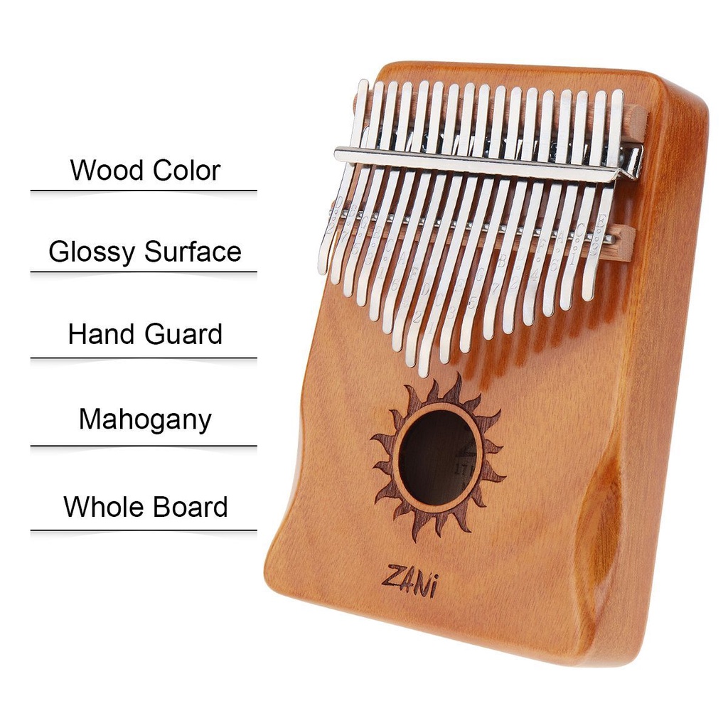 Alat Musik Kalimba Piano Jempol 17 Kunci Permukaan Glossy Bahan Mahoni Dengan Pelindung Tangan