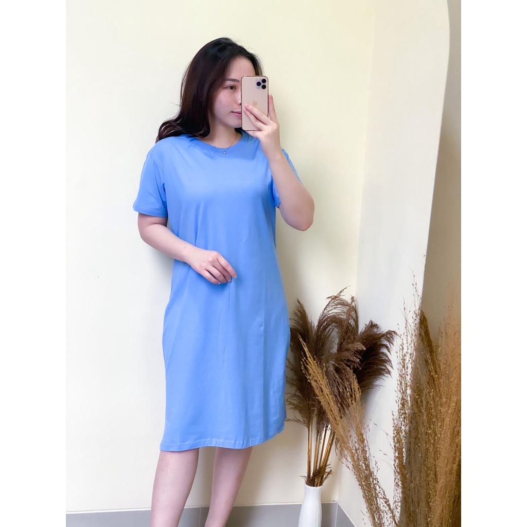 Dress Wanita Midi Polos Bahan Katun Dress Polos Korea Cotton