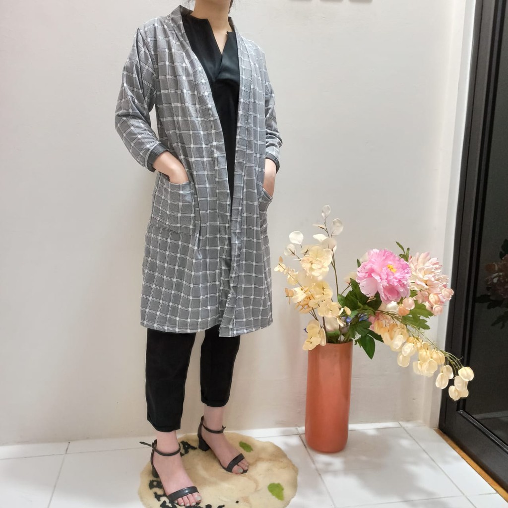 Cardigan Motif Kotak Outer Kardigan Wanita