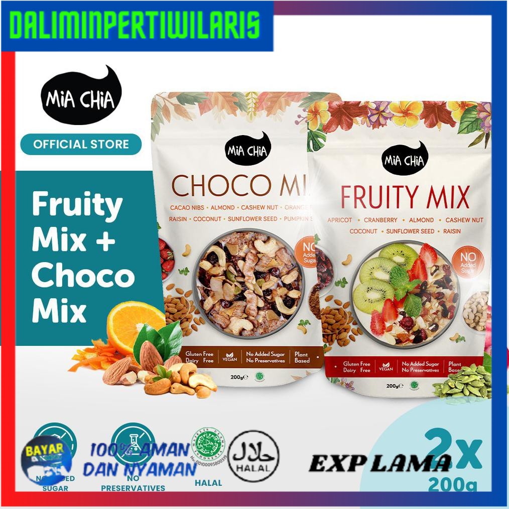 

BISA COD Paket Hemat (Fruity 200g + Choco 200g) - Sarapan Muesli Organic Sehat TERUJI [Kode 1|Kode