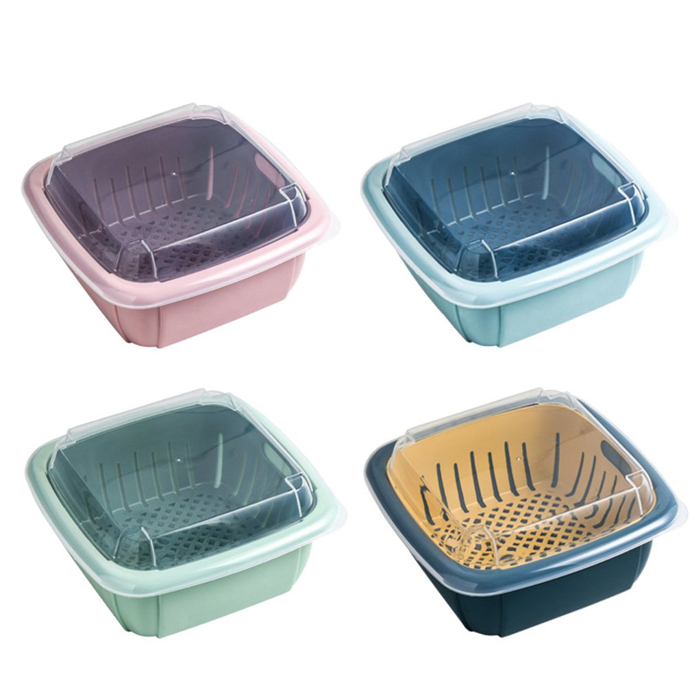 Multifunction Detachable Double-layer Drain Basket / Plastic  Fruit Washing Basket / Living Room Fruit Storage Basket with Lid