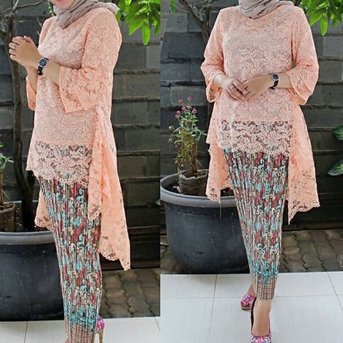 set kebaya brukat bianca rok plisket fashion wanita brukat