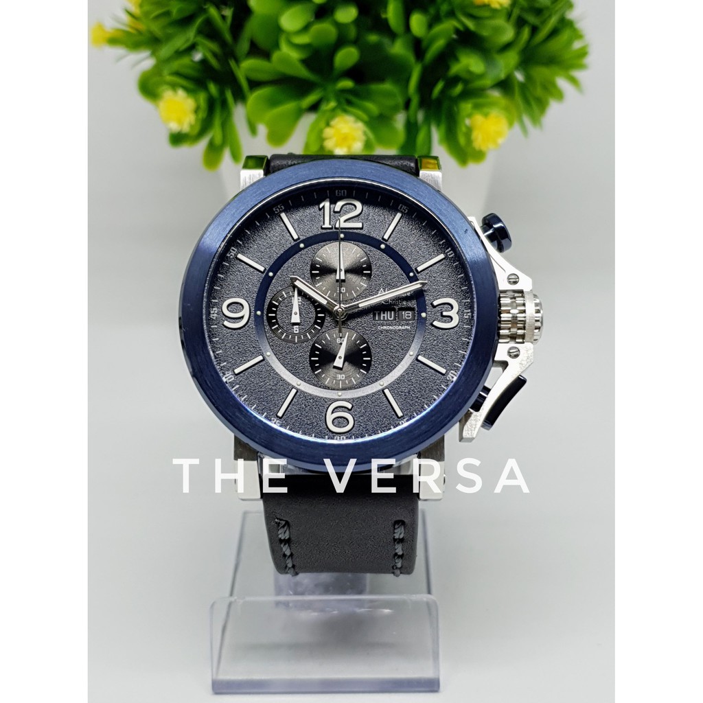 Alexandre Christie AC 6281 Jam Pria Kulit Silver Blue