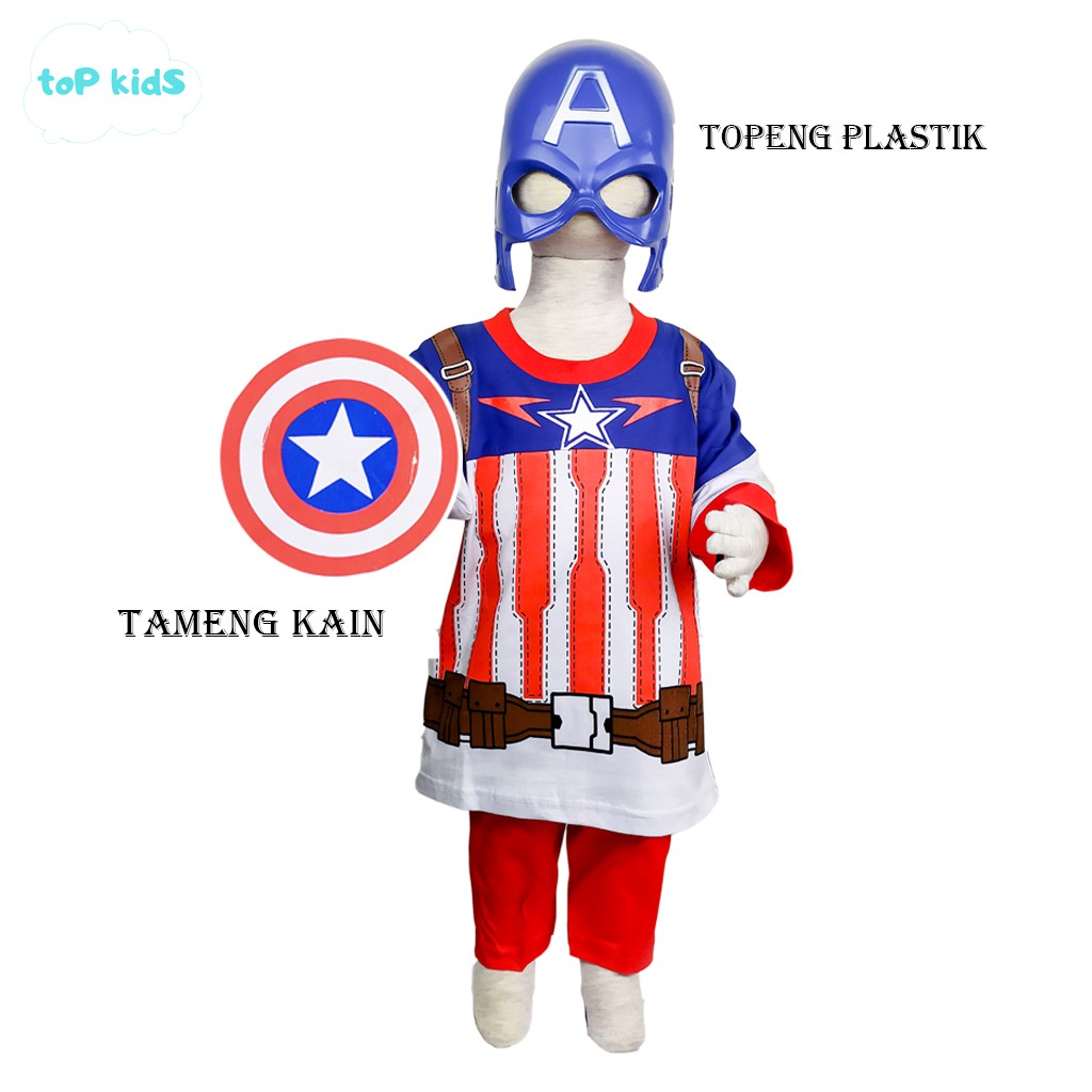 Setelan Kostum Anak Laki-Laki Captain America Gratis Topeng