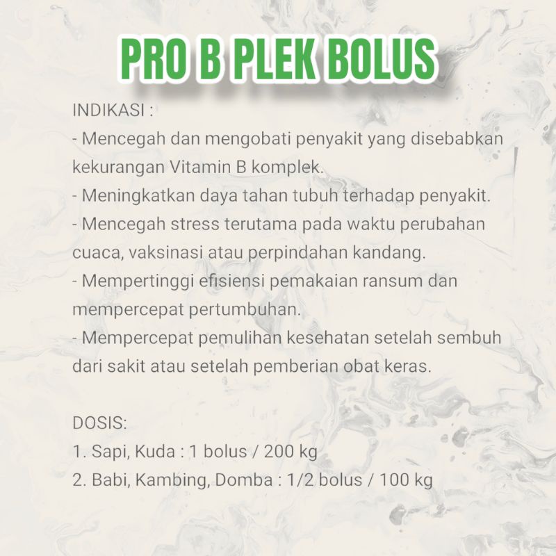 Pro B plek 1 BOLUS  rasa jeruk-vitamin B kompleks hewan bkompleks tablet komplex