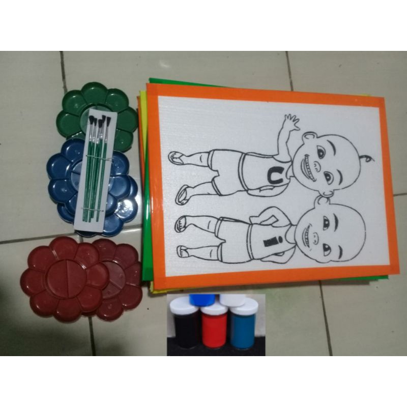 

mewarnai bahan styrofoam 30x40 cm paket gambar 10 pcs gambar +5 pcs koas +5pcs palet wadah cat + 4 botol cat ukuran 25 ml