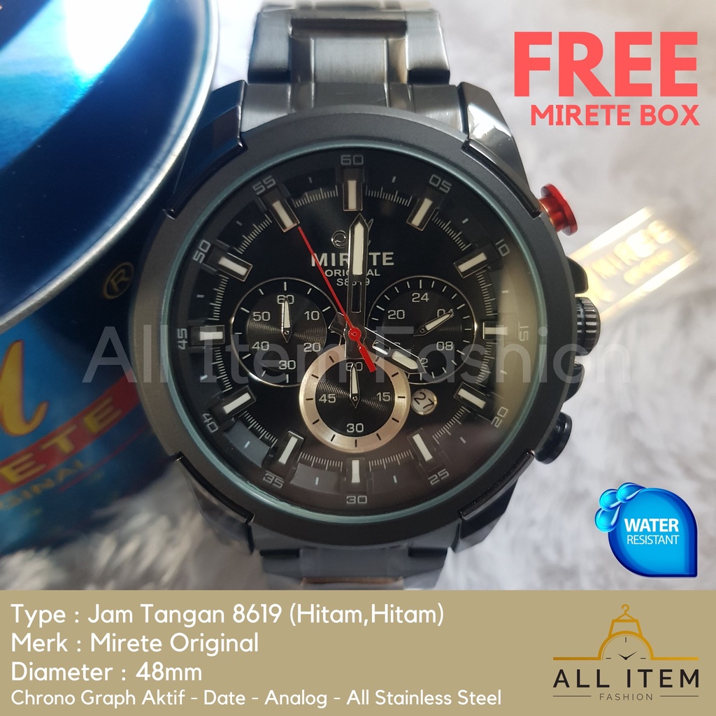 Jam Tangan Chrono Rantai MIRETE 8619 / Jam Tangan Pria Anti Air ORI / Arloji / Watches (FREE BOX)