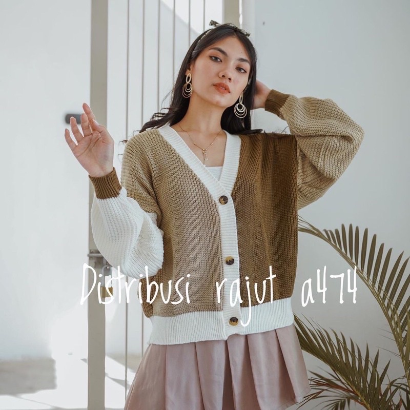 Eireen Cardigan Crop Premium| Nacara Outer Kardigan Wanita 7 GAUGE Special-brownzekrem combomic