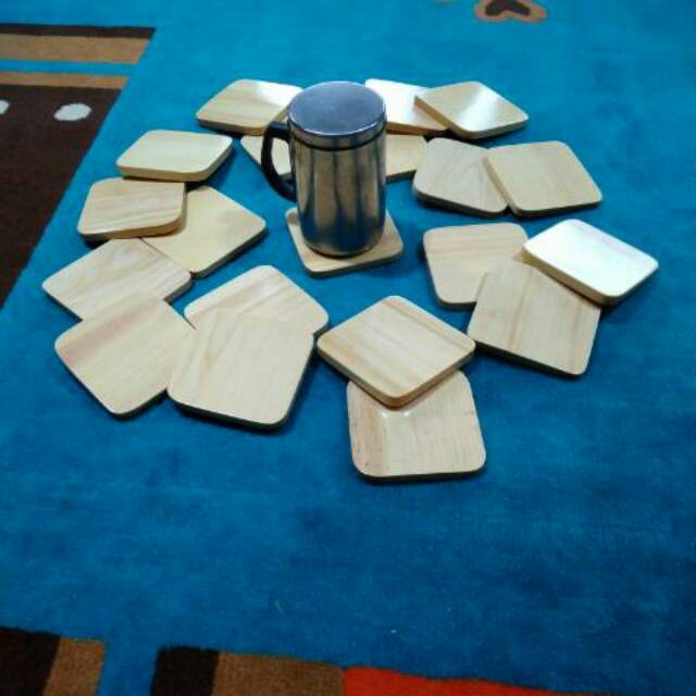 Tatakan Gelas kotak / Alas Gelas Bahan Kayu Pinus / Coaster Set Kotak Pinus