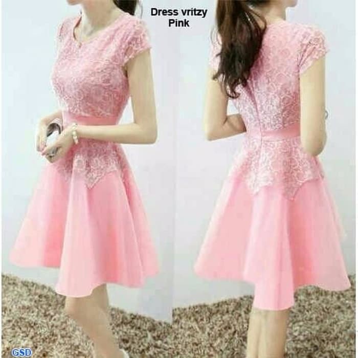 Dress fritzy Pink/terusan dress brokat pesta/mini dress wanita murah