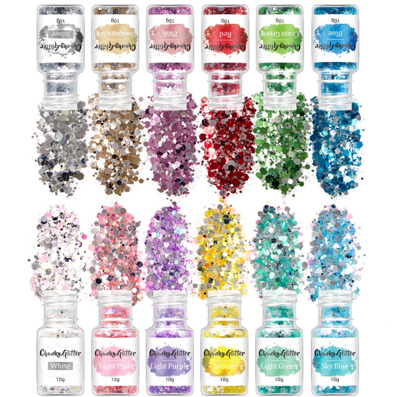 Siy 12 / 18 / 24 Warna Payet Glitter Holografik Campuran Untuk Dekorasi Wajah / Tubuh / Nail Art Diy