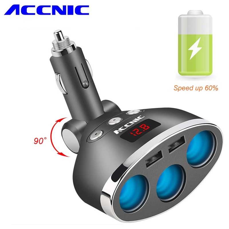 Car Charger Mobil Fast Charging 2 USB Port  3 Lighter Plug 3.4A LCD