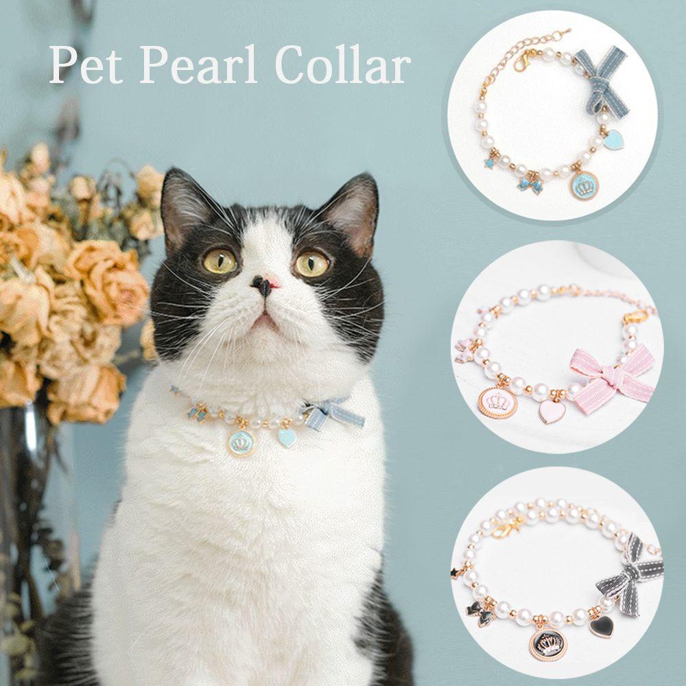 Solighter Pet Pearl Collar Pendant Perlengkapan Kucing Produk Hewan Peliharaan Adjustable Bow Dog Bell