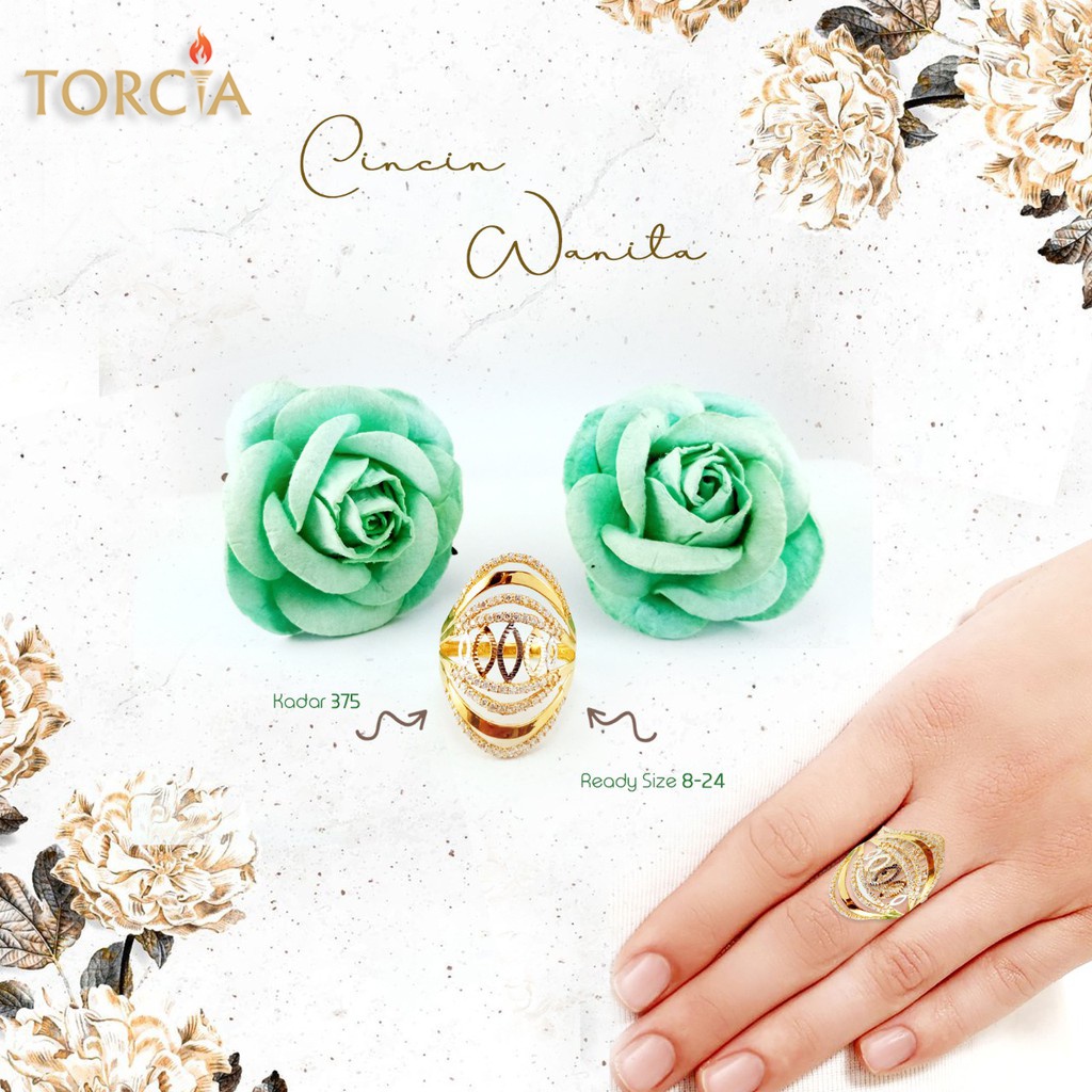 Cincin Wanita Emas Asli Besar 1 Kadar 375 Torcia Gold