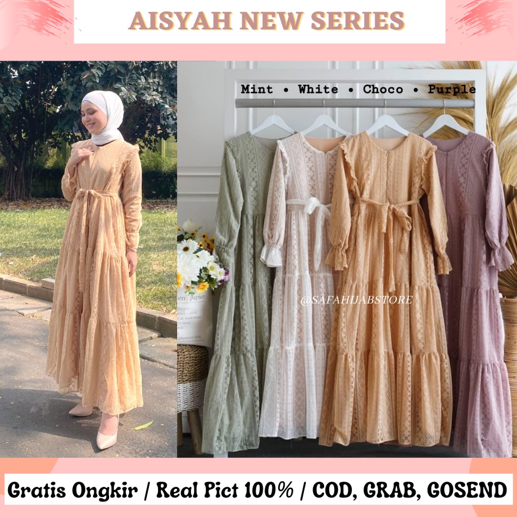 AISYAH BRUKAT DRESS LD 100-110 JUMBO /DRESS LEBARAN/DRESS MEWAH / BUSUI FRIENDLY