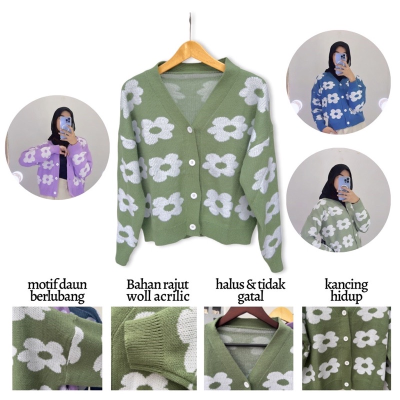 BAJU ATASAN RAJUT CARDIGAN MOTIF BUNGA