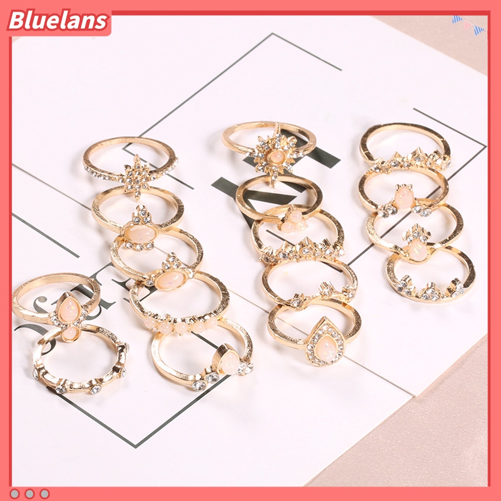 16pcs / Set Cincin Knuckle Bentuk Mahkota Aksen Berlian Imitasi Bahan Alloy Gaya Bohemia Stackable