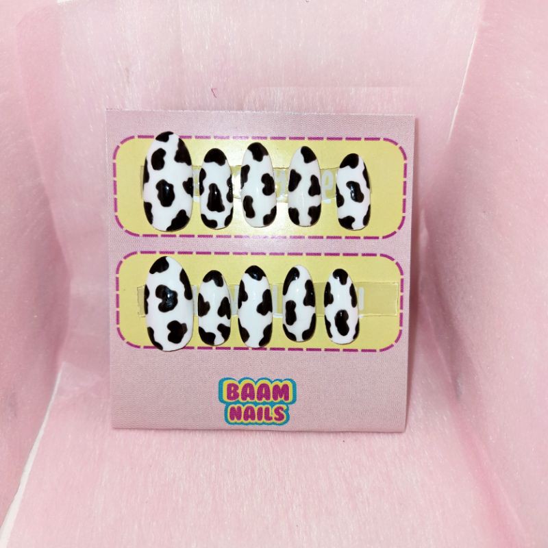 BAAM NAILS Press On Nails Fake Nails Kuku Palsu - Cow Pattern Nails Motif Sapi