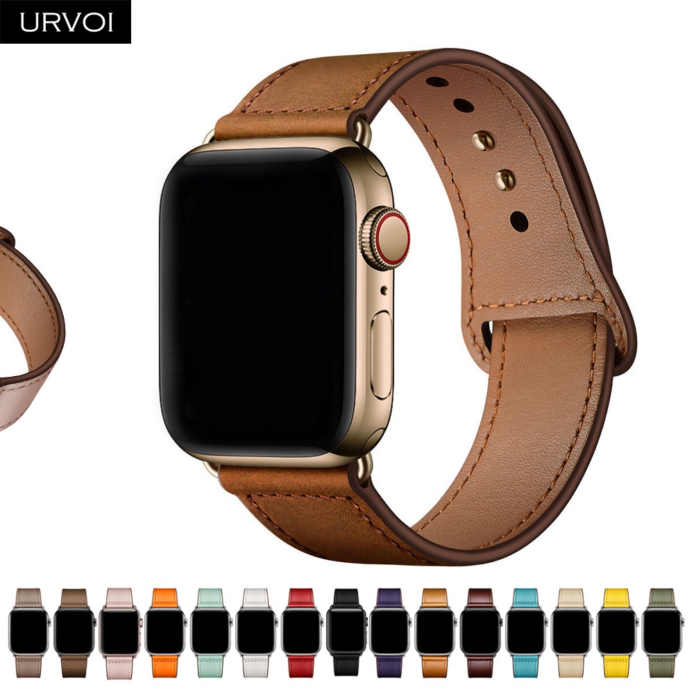 URVOI band for apple watch series 7 6 5 4 3 SE sport band Genuine Swift leather strap for iWatch wr0