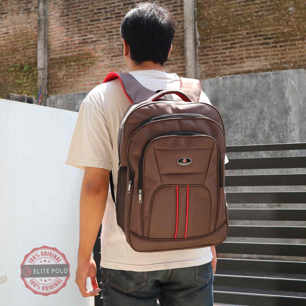 Tas Ransel Punggung Backpack Elite Polo Original Coklat Sekolah Kantor Kerja Pria Wanita Laptop Awet