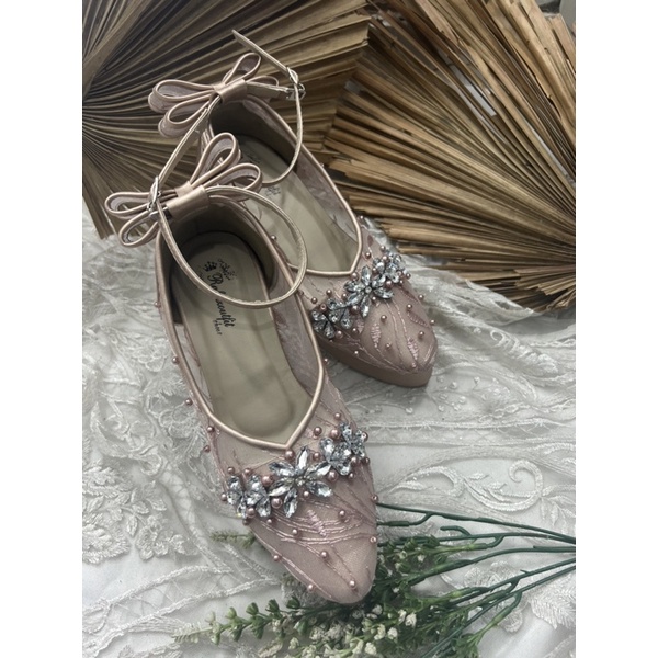 sepatu wanita wedding rosegold mingka tali 9cm tahu