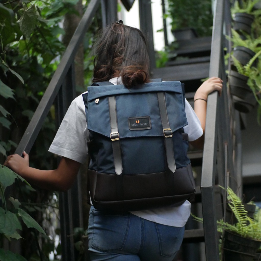 HIGHWAY NAVY |Urban Factor x FORIND| Tas Ransel Ori Bag Polos Pria Wanita Backpack Baru New Origina