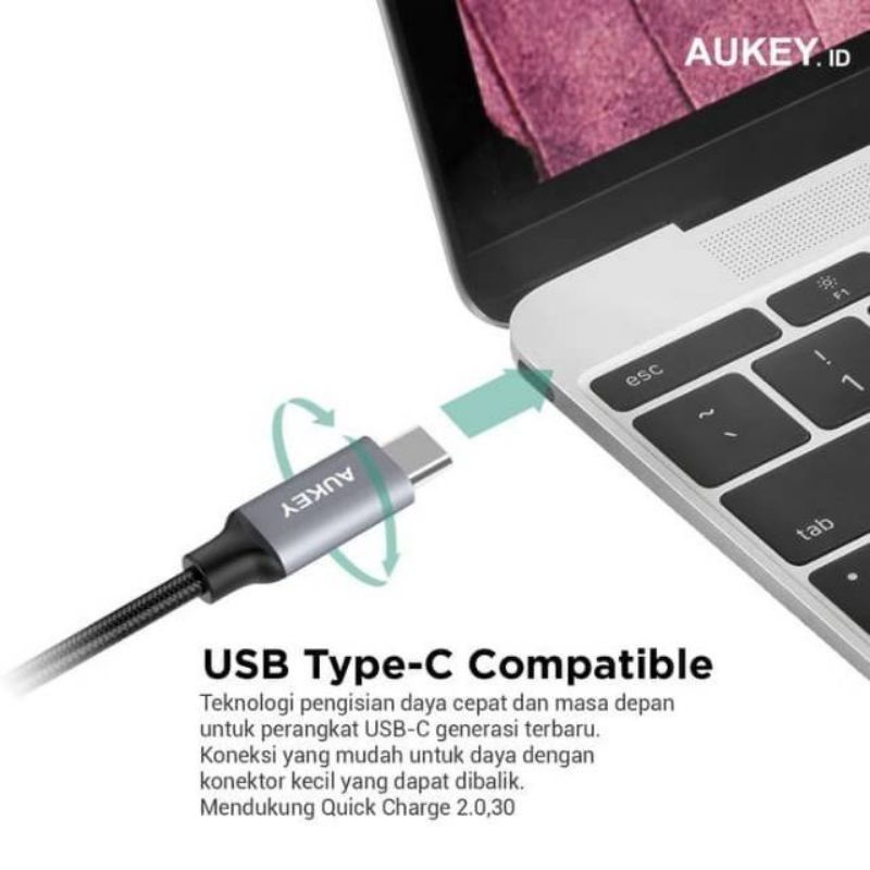 Aukey Kabel Data  CB-CD2 1M Braided USB 3.0 A to USB C