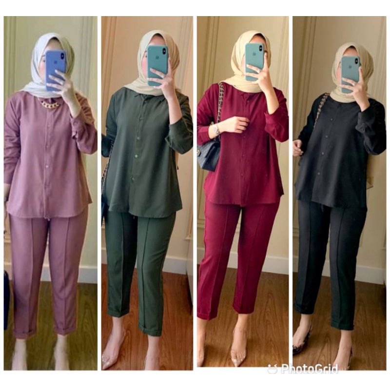 PROMO ONESET NABILA POLOS ity crepe celana bagypants terbaru terhits