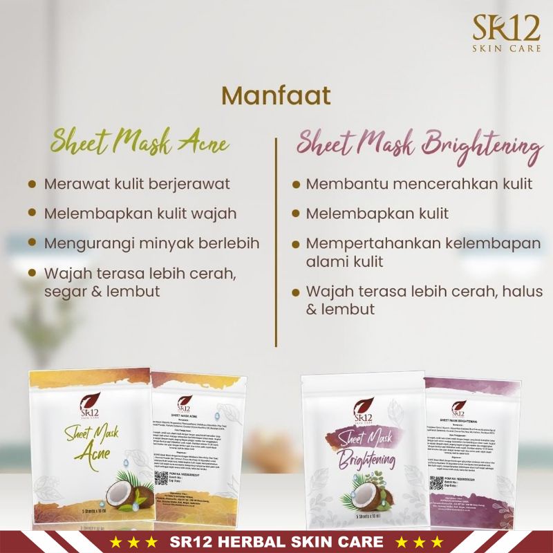 Sheet Mask SR12 | Sheet Mask Acne SR12 &amp; Sheet Mask Brightening SR12 | Masker Wajah SR12 SkinCare