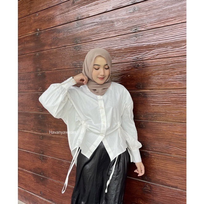 MERRY TOP BLOUSE CRINCLE ATASAN WANITA TALI SERUT - ALICE SHIRT - KEMEJA SERUT WANITA - KEMEJA AIRFLOW