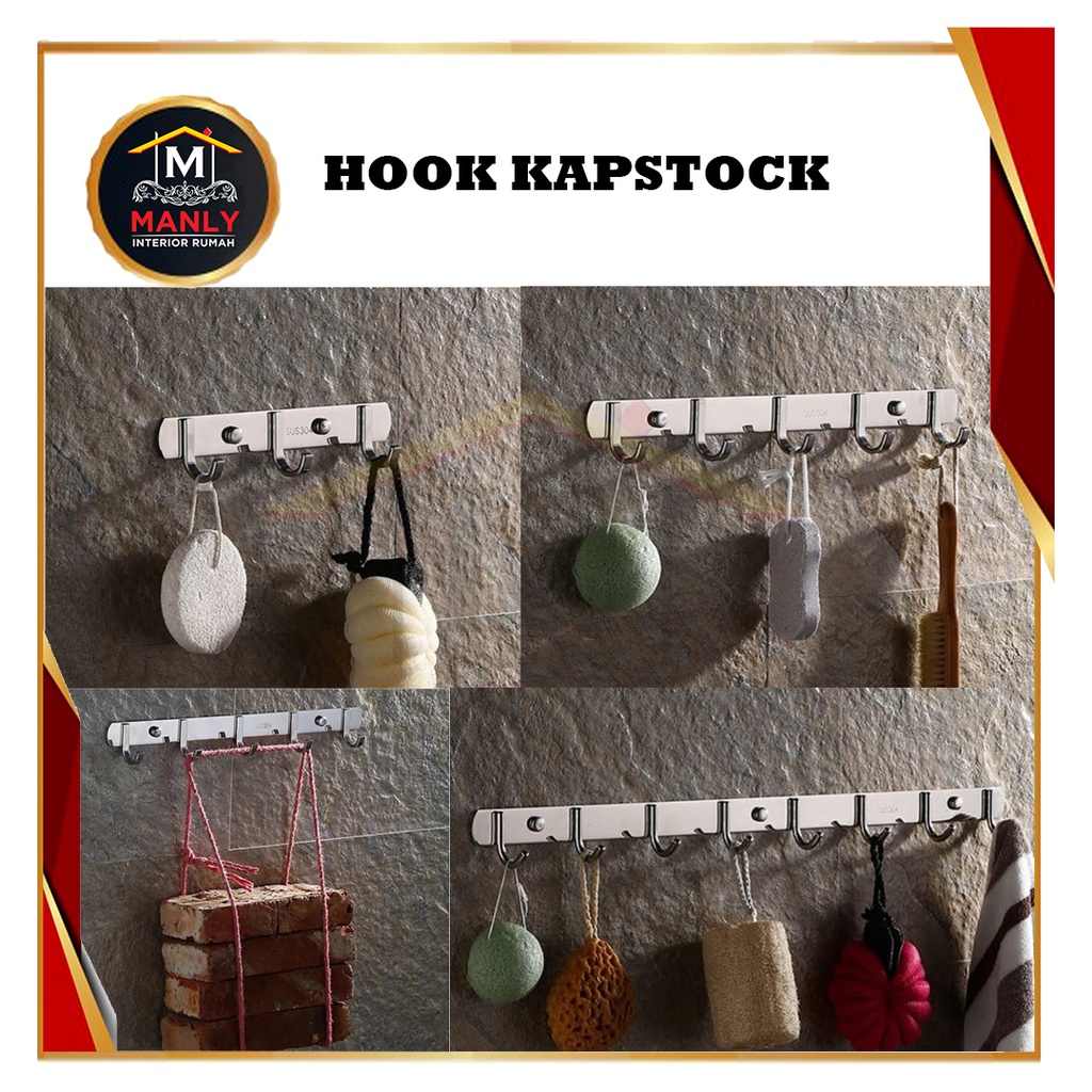 Kapstok Stainless Gantungan Baju / Cantolan Hook Kait 3 - 7 Hook Stainless Capstok, FREE SEKRUP