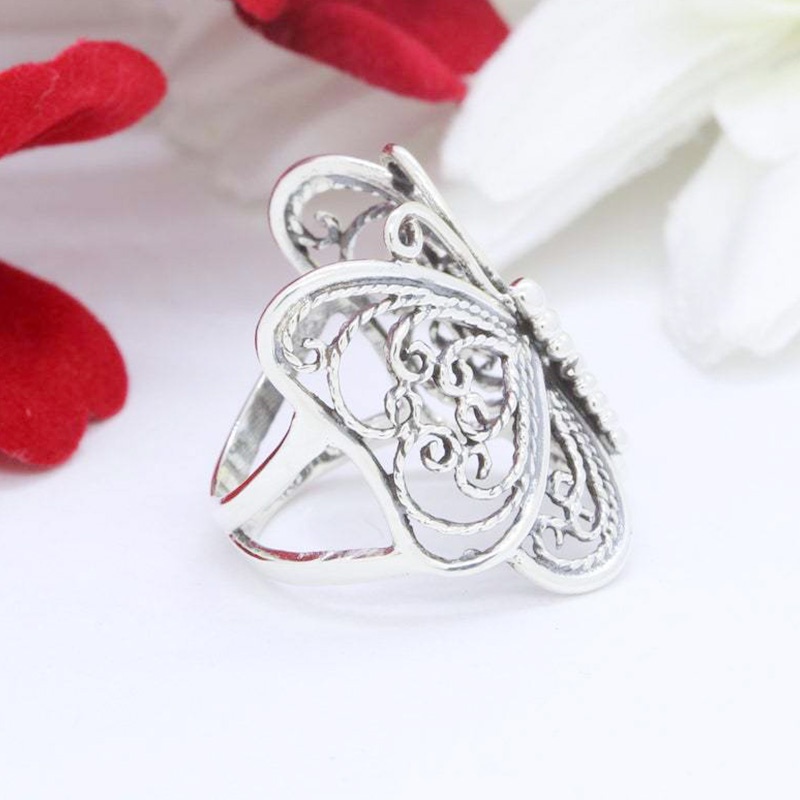 Cincin Ukiran Butterfly Gaya Retro Vintage Eropa Dan Amerika