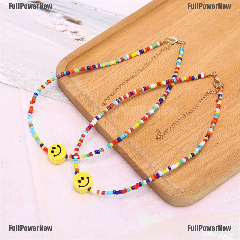 [FULLのJY] Bohemia Colorful Beads Smile Face Pendant Choker Necklace Clavicle Jewelry Gift