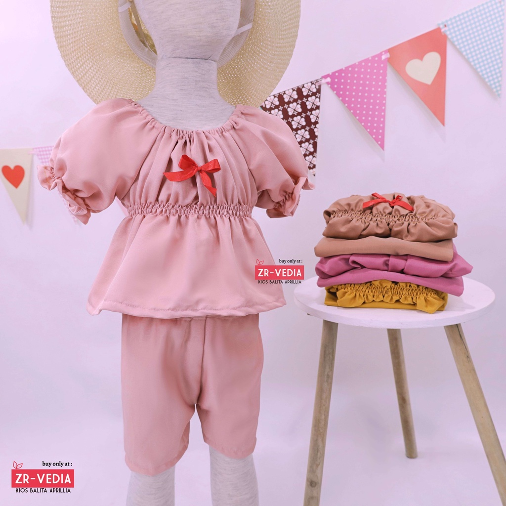 Neisya Set uk Bayi - 2 Tahun / Setelan Lengan Pendek Balon Celana Anak Perempuan Polos Atasan Import ZR Vedia