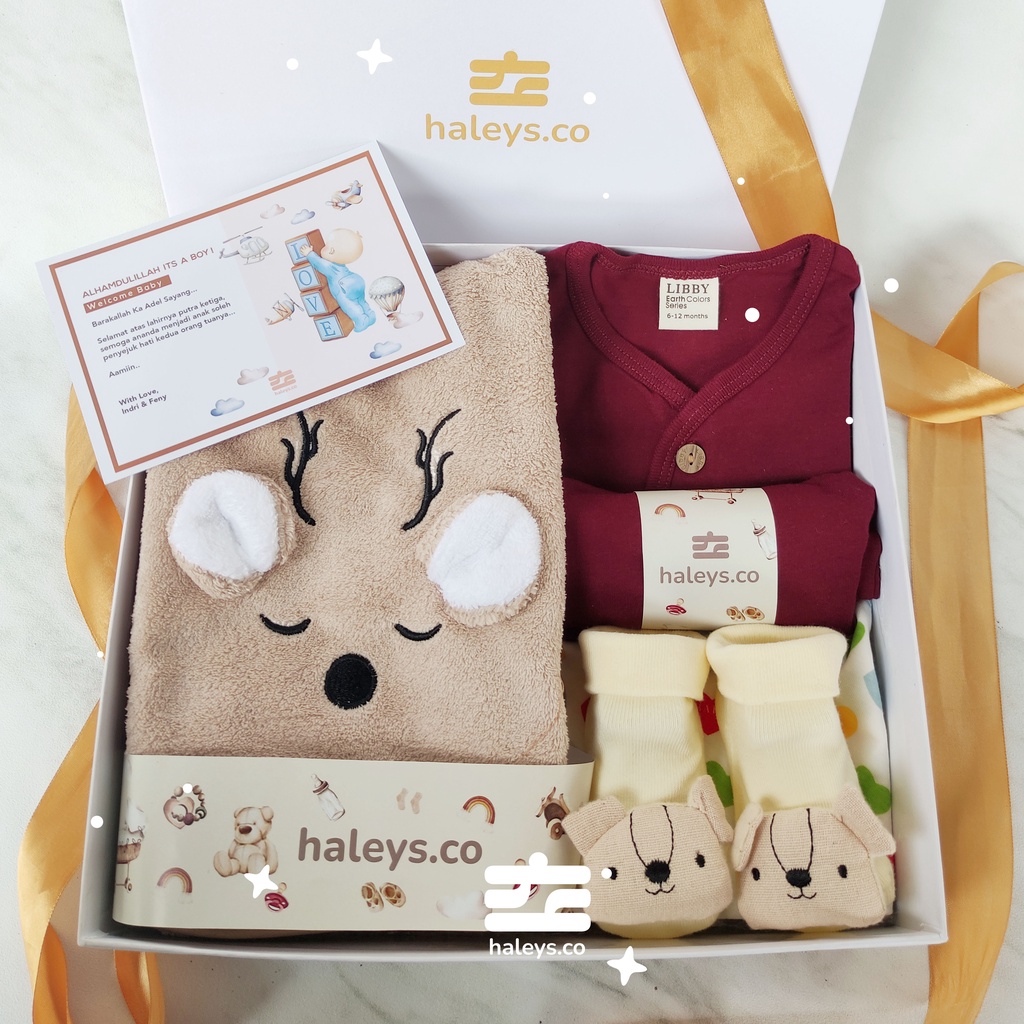 Haleys.co | Ruby Rudolf Boys Baby Hampers 0-12 months/ Hampers bayi newborn/ Kado bayi/ Babyboy Gift / Kado Lahiran / Giftbox / Kado Bayi Perempuan / Girl Hampers baby / Kado bayi laki laki / Paket Kado Bayi