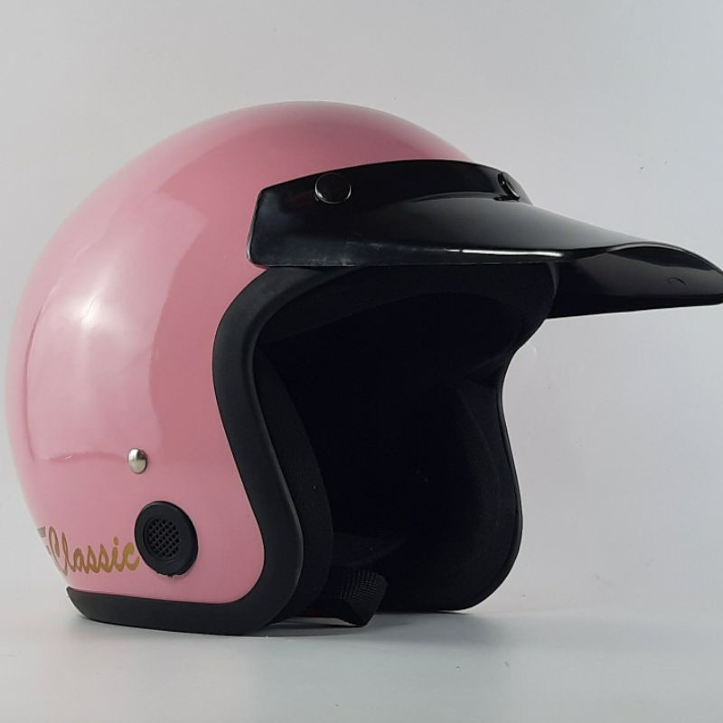 HELM BOGO DEWASA PINK PASTEL FULL LEHER SNI