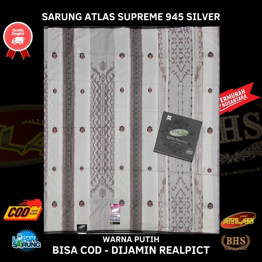 Sarung ATLAS Super Premium 945 Songket Kreasi Casablanca SKC 2 Putih SILVER Motif BHS